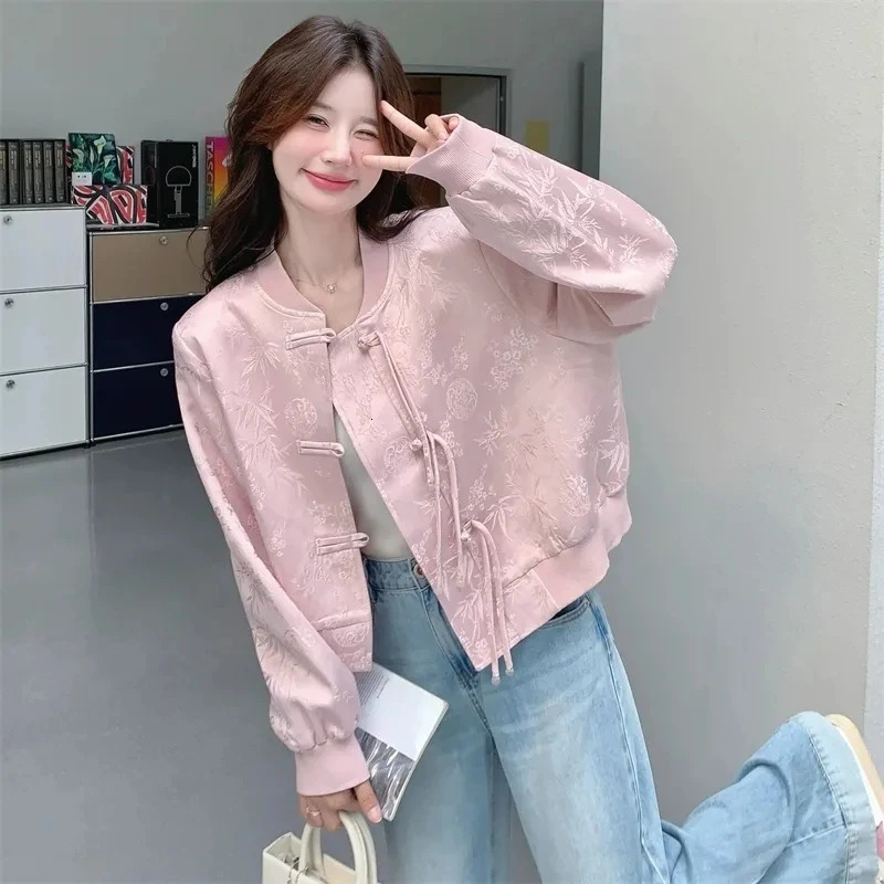 Ladies Short Jacket Spring Autumn Chinese Style Loose Lady Jacquard Outerwear Korean Version Leisure Womens Baseball Coat 260602BJ