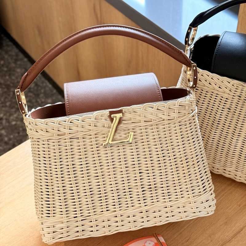 Shoulder Bags Vanntio Rattan Shoulder Bags Spring And Summer Straw Seaside Holiday Messenger Woven High Quality Brand Designer Beach Bucket Bag Vint