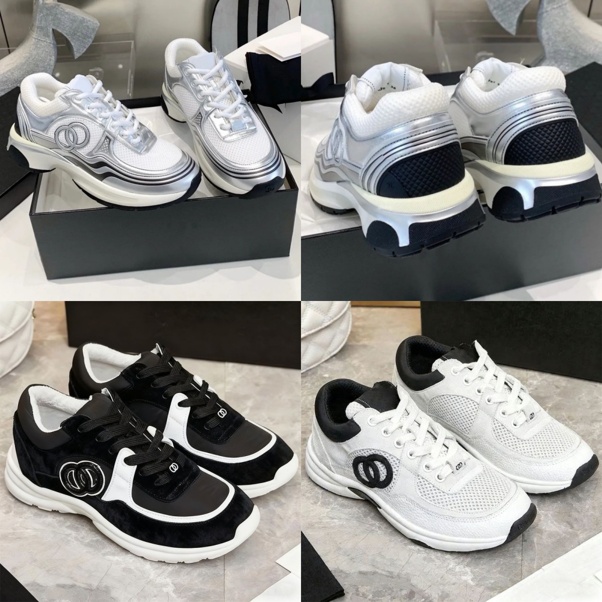 Designer shoes women sneakers 23c flats low top casual shoes Silver Gold trainers shoes platform Leather suede Burgundy White Black sneaker mens-image-912218424