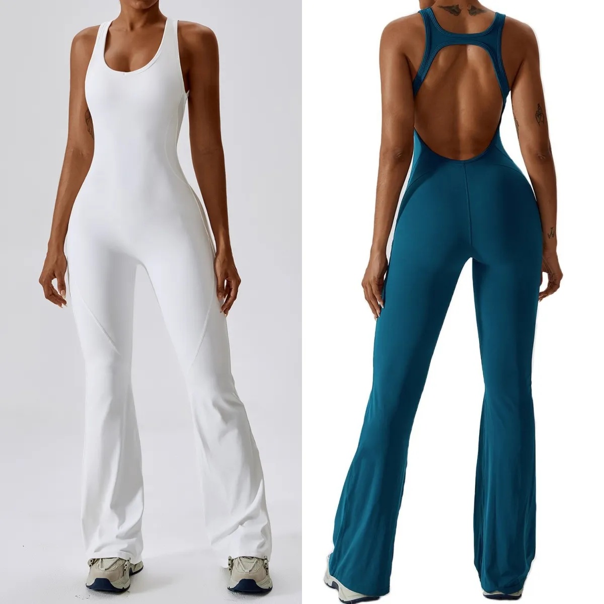 UUwomen-2138 Womens Jumpsuits One Piece Yoga Outfits Sleeveless Close-fitting Dance Jumpsuit Long Pants Fast Dry Breathable Bell-bottoms Pants-image-956254814