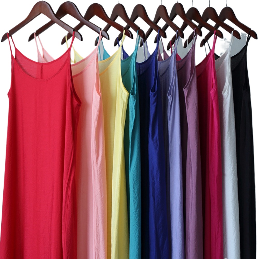 (82) Summer Literary Style Suspender Vest Dress Loose Inner Layer Plus Size Skirt-image-1108616735