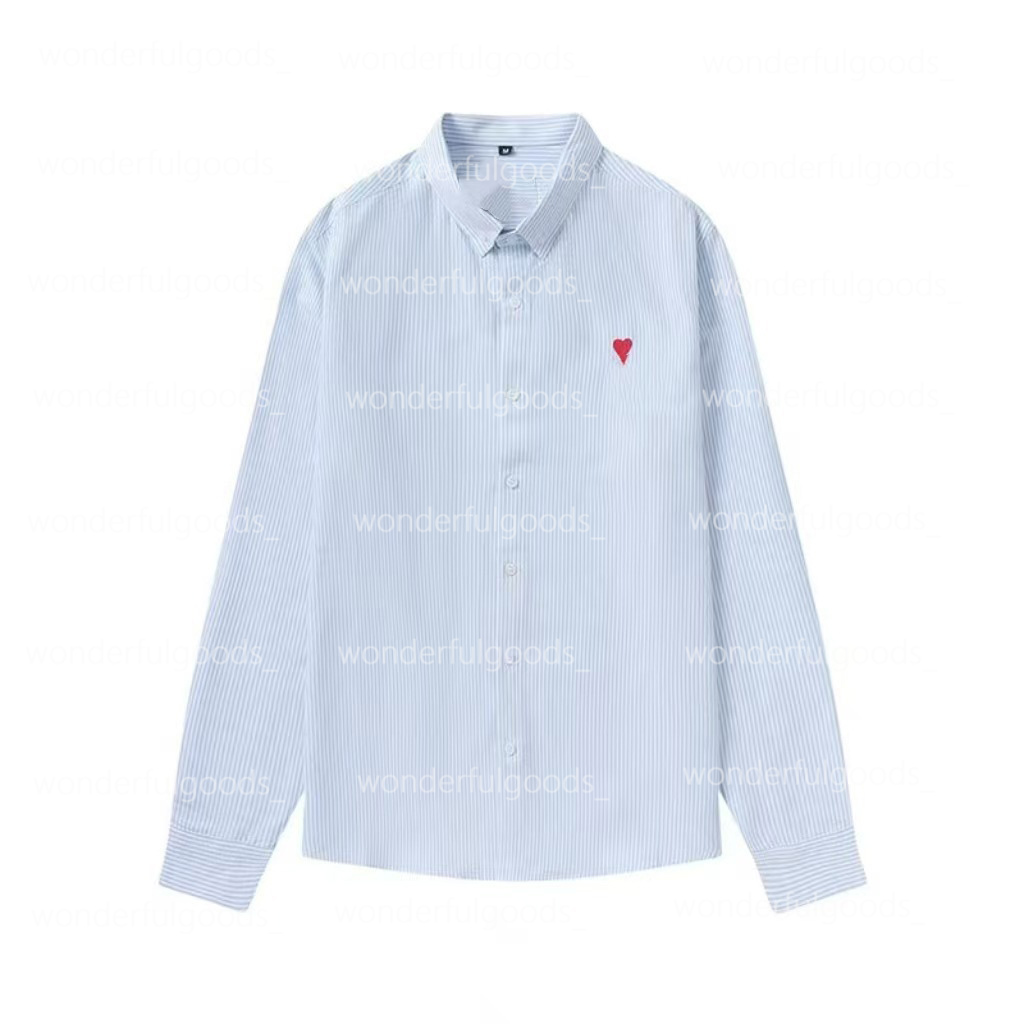 Men's Shirts Cotton Striped Long Sleeve Shirt Heart Embroidery Loose Casual Unisex Shirt-image-1108652856