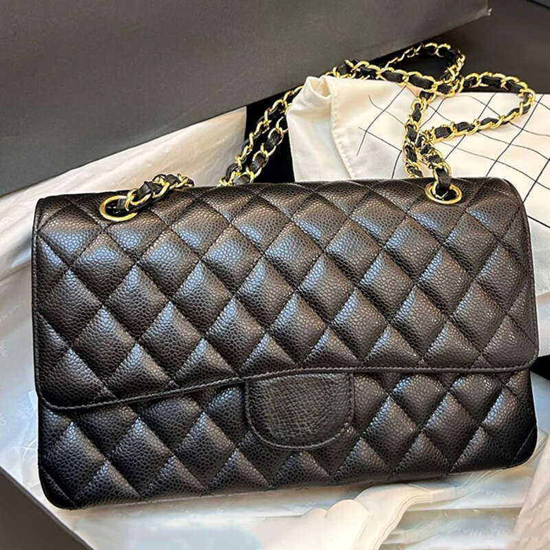 20A Designer Luxury DesignerWomen's shoulder Caviar black cowhide gold and silver crossbody bags Premium lychee leather chain wallet Classic ha