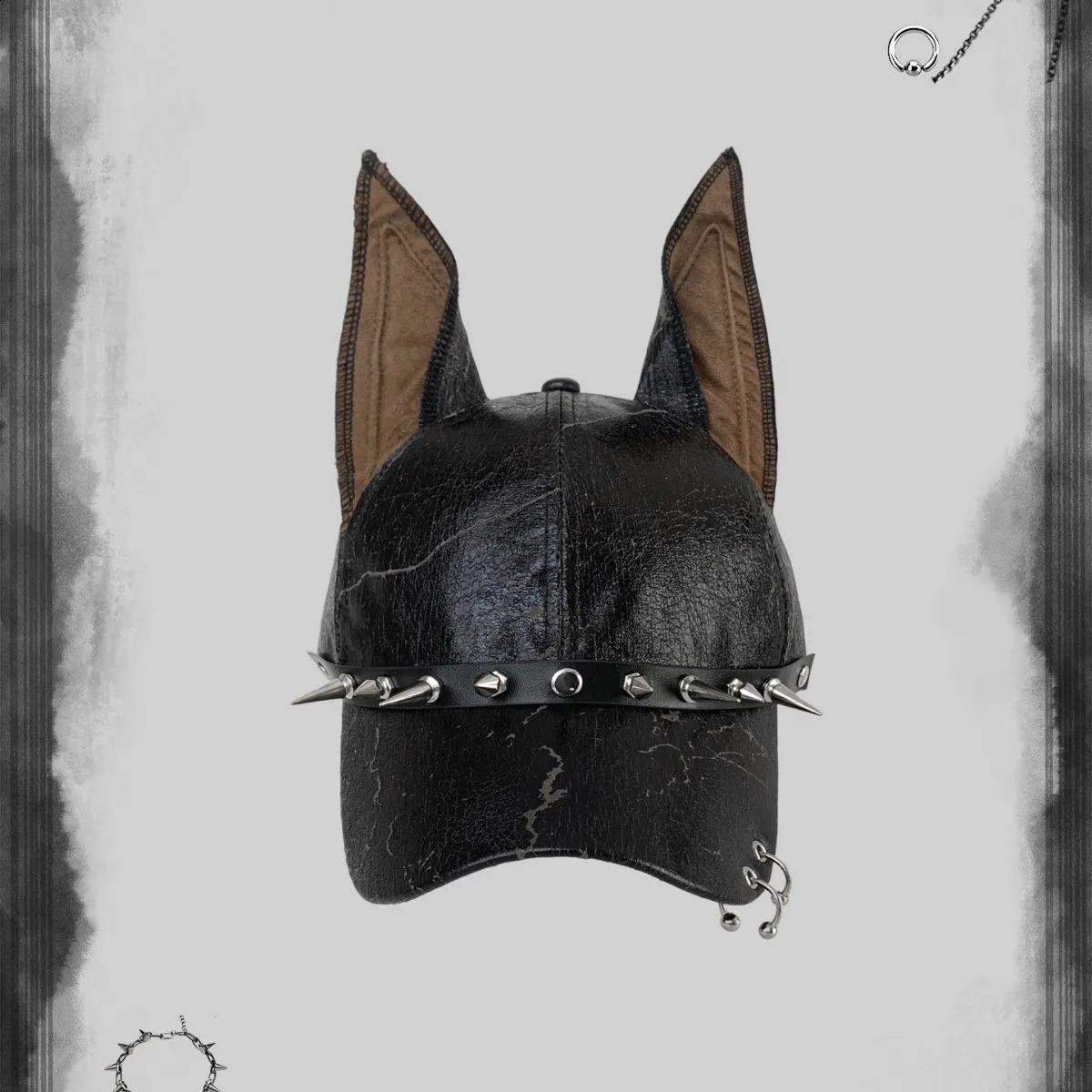 American Doberman Ear Leather Baseball Cap Y2K Punk Spiked Trucker Hat Edgy Aesthetic for Girls Boys Unique Trendy Headwear 260601