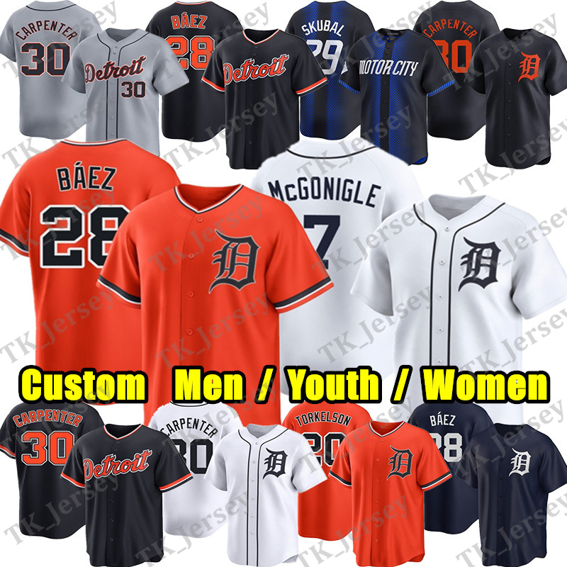 Custom Tigers Baseball Jersey Detroits Jersey Javier Baez Kevin McGonigle Spencer Torkelson Kerry Carpenter Skubal Miguel Cabrera Stitched Any Name