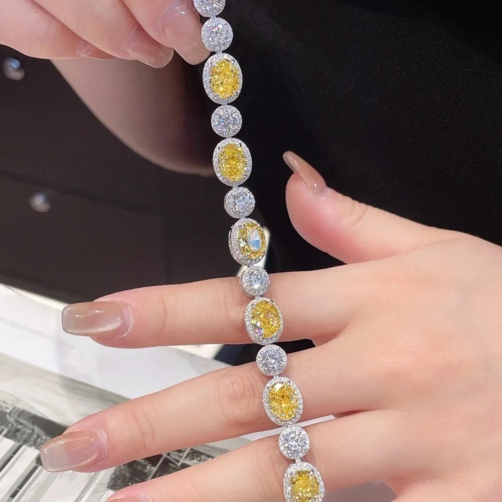 Handmade Lab Topaz Diamond Bracelet Bangle 925 Sterling Silver Engagement Wedding Bracelets for Women Bridal Fine Party Jewelry 260602