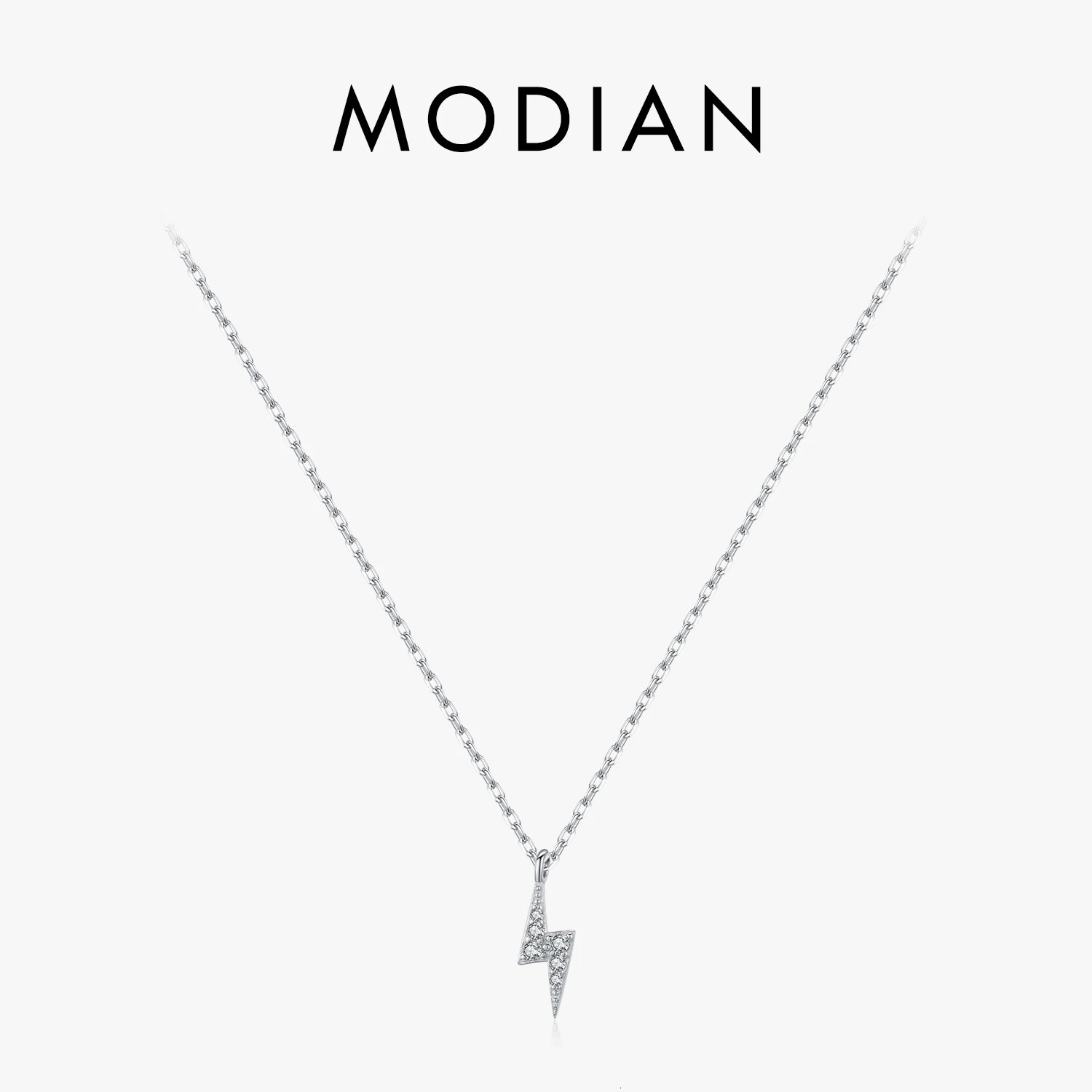 MODIAN 925 Sterling Silver Tiny Lightning Pendant Necklace Stackable Trendy Neck Chain For Women Girls Party Gift Fine Jewelry 260602BJ