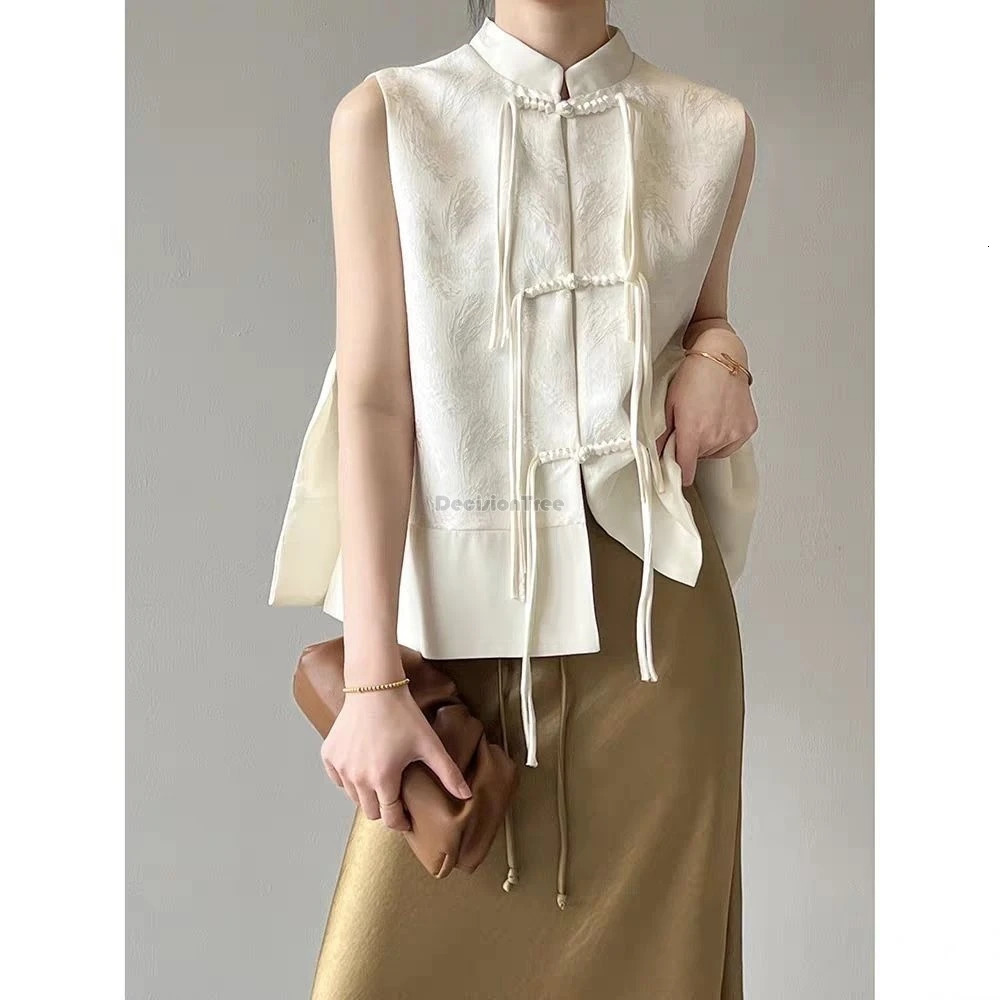 2026 spring chinese style plate buckle waistcoat jacket jacquard stand collar sleeveless retro women cheongsam waistcoat 260602BJ