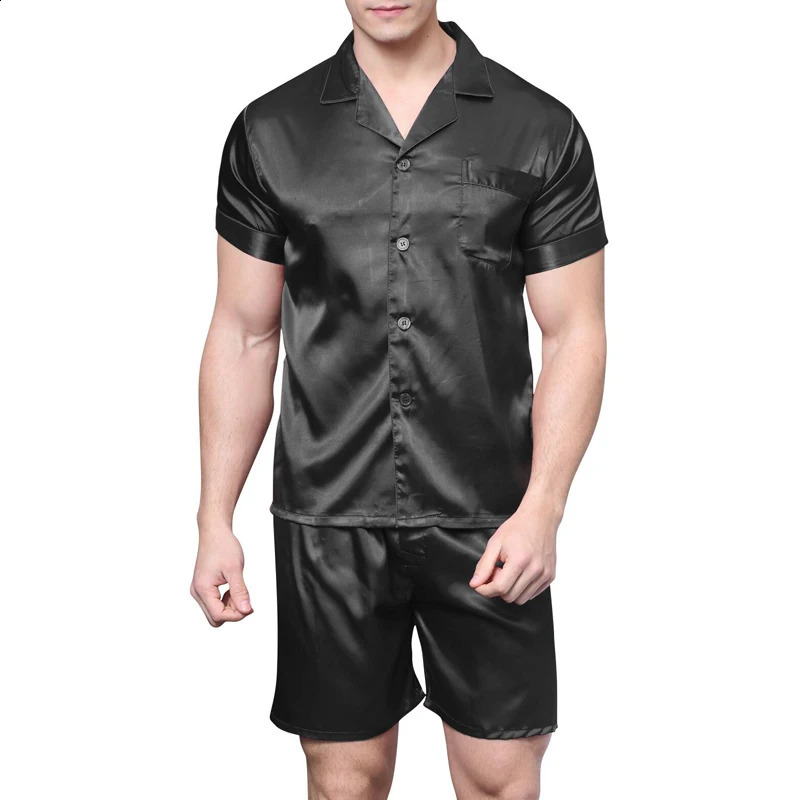 TonyCandice Satin Silk Pajamas Shorts For Men Rayon Silk Sleepwear Summer Male Pajama Set Soft Nightgown For Men Pyjamas 260602BJ