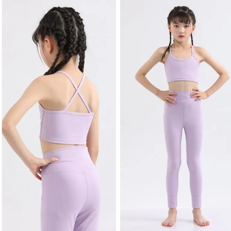 UUwomen-1888 Children Yoga Suit Beautiful Back Strap Quick Drying Dance Yoga Outfit Training Fitness Wear Bra and Pants Set-image-1007376296