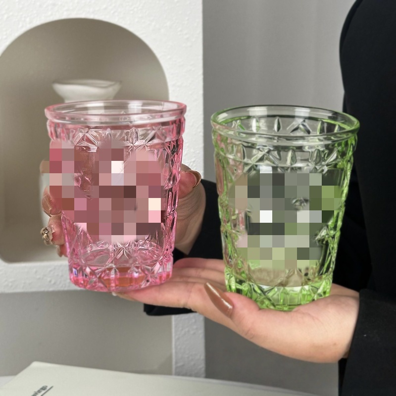 Luxury Diamond Grid Crystal Glasses 10oz Retro Whiskey Tumbler Vintage Colored Wine Glass Cup for Party Wedding Cocktail Drinking Cups