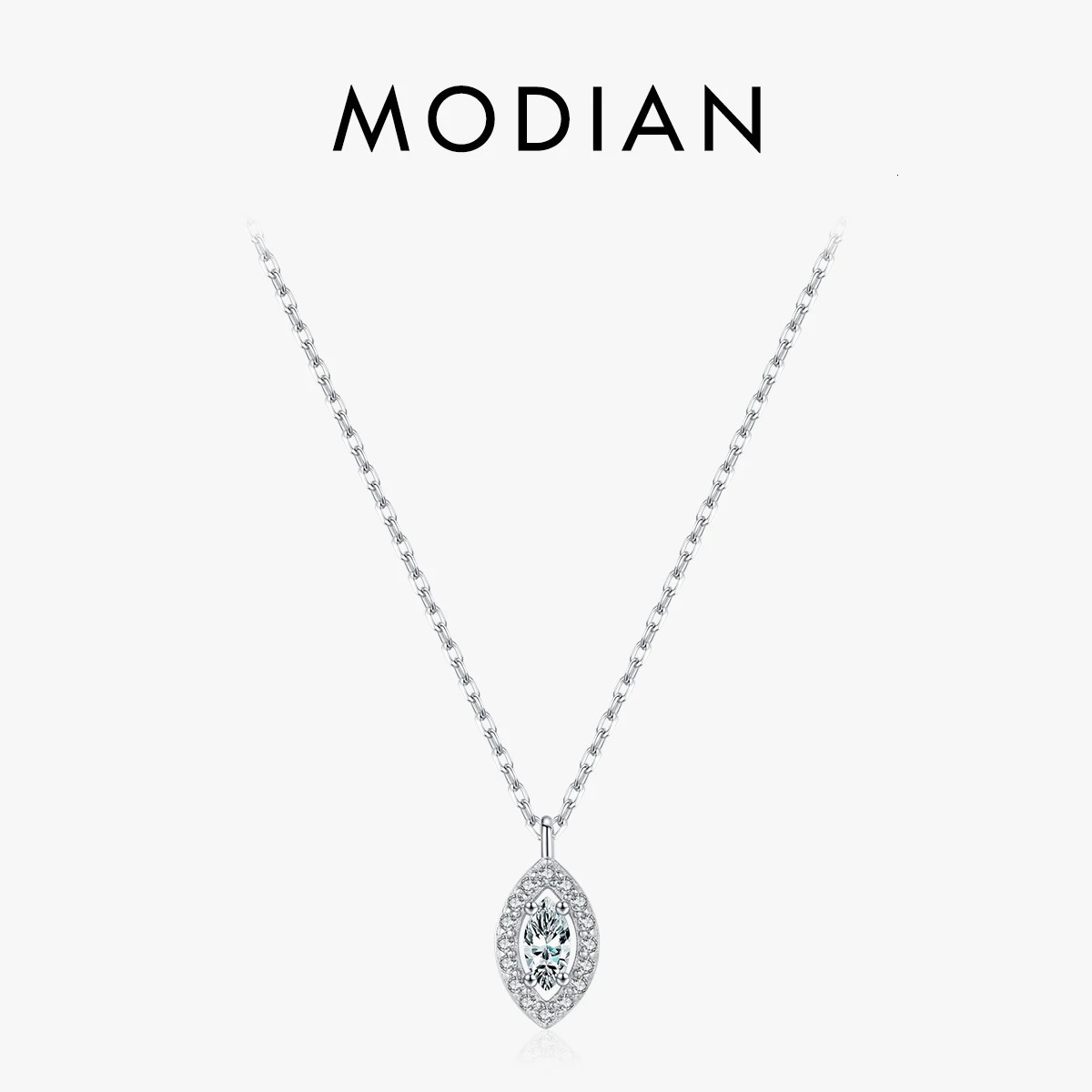 MODIAN 925 Sterling Silver Rhombus Sparkling Zirconia Pendant Necklace Trendy Gold Color Link Chain For Women Fine Jewelry Gifts 260602BJ