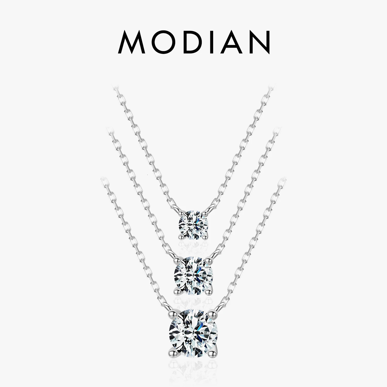 Modian Classic 925 Sterling Silver Round Simple Clear CZ Chain Necklaces Pendant For Women Wedding Engagement Statement Jewelry 260602BJ