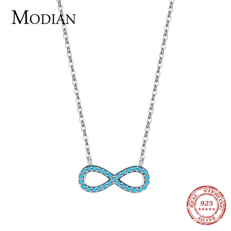 MODIAN 925 Sterling Silver Natural Turquoise Romantic Infinite Love Pendant Necklace For Women Valentines Day Gifts Jewelry 260602BJ