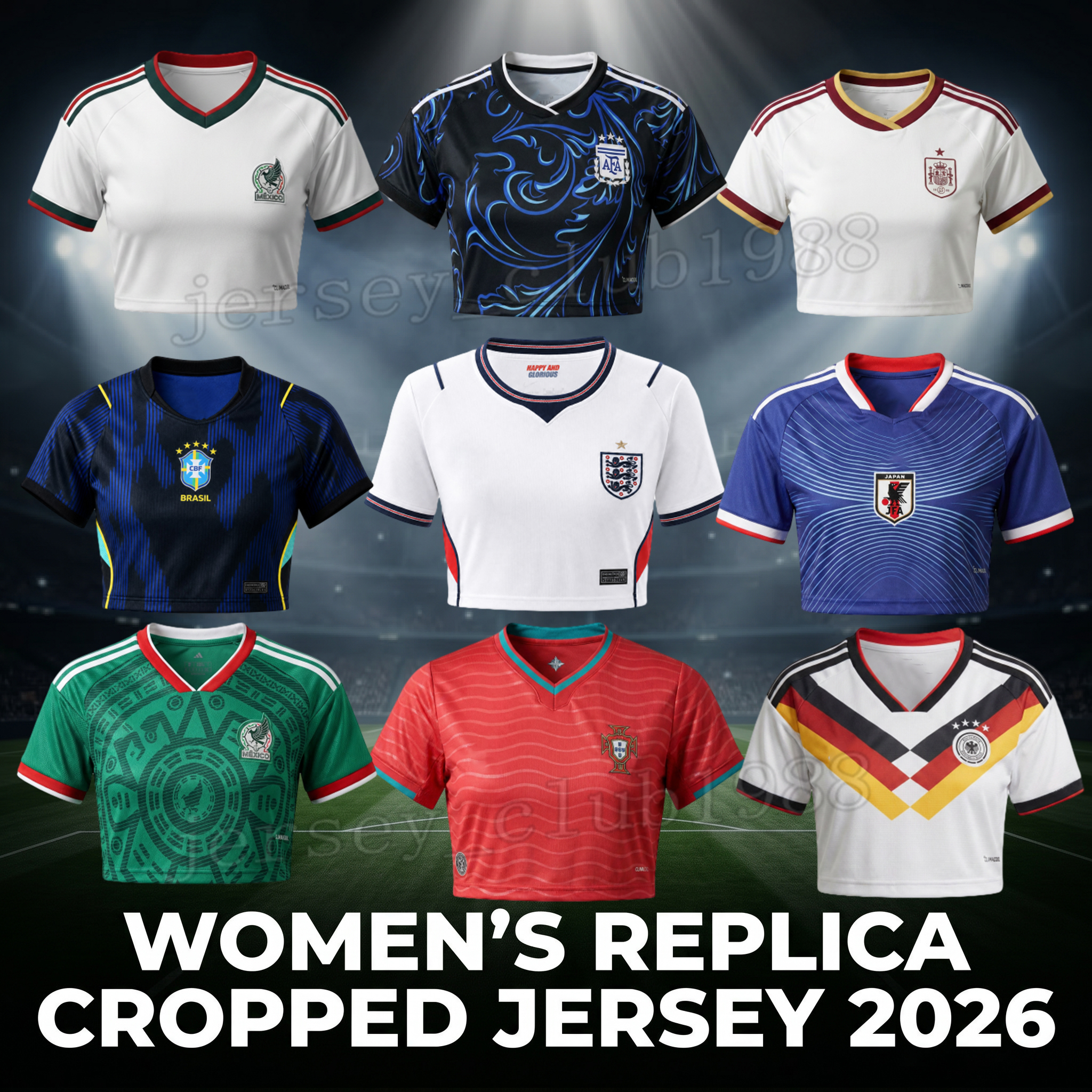 world cup 2026 Maillot Femme Réplique Court Crop Top 2026 xxl Angleterre, Argentine, Brésil, Espagne, Japon, Allemagne S M L XL XXL