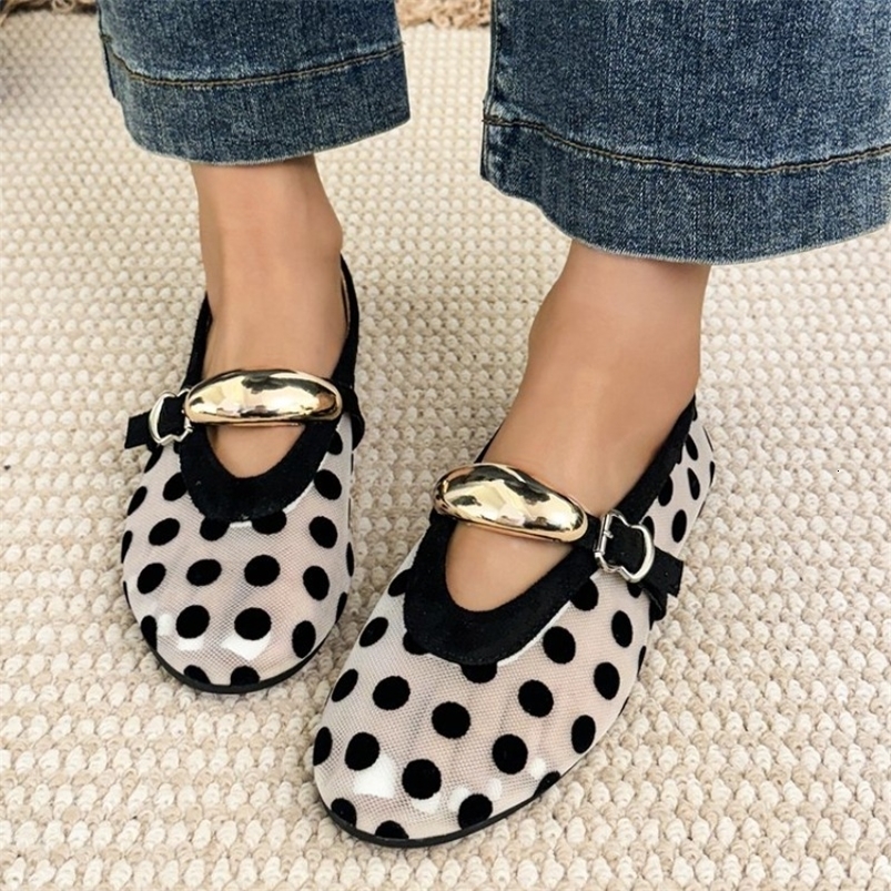 Korean Sle Polka Dot Me Breathable Flat Bot Mary Jane oes Womens Ballet Sle round Head Single oes Soft Bot 260601BJ