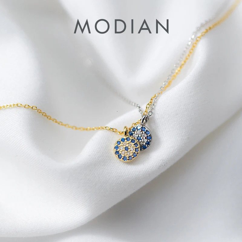 Modian Blue Crystal Eyes Pendants Classic Fashion 925 Sterling Silver Gold Color Necklace For Women S925 Silver Fine Jewelry 260602BJ