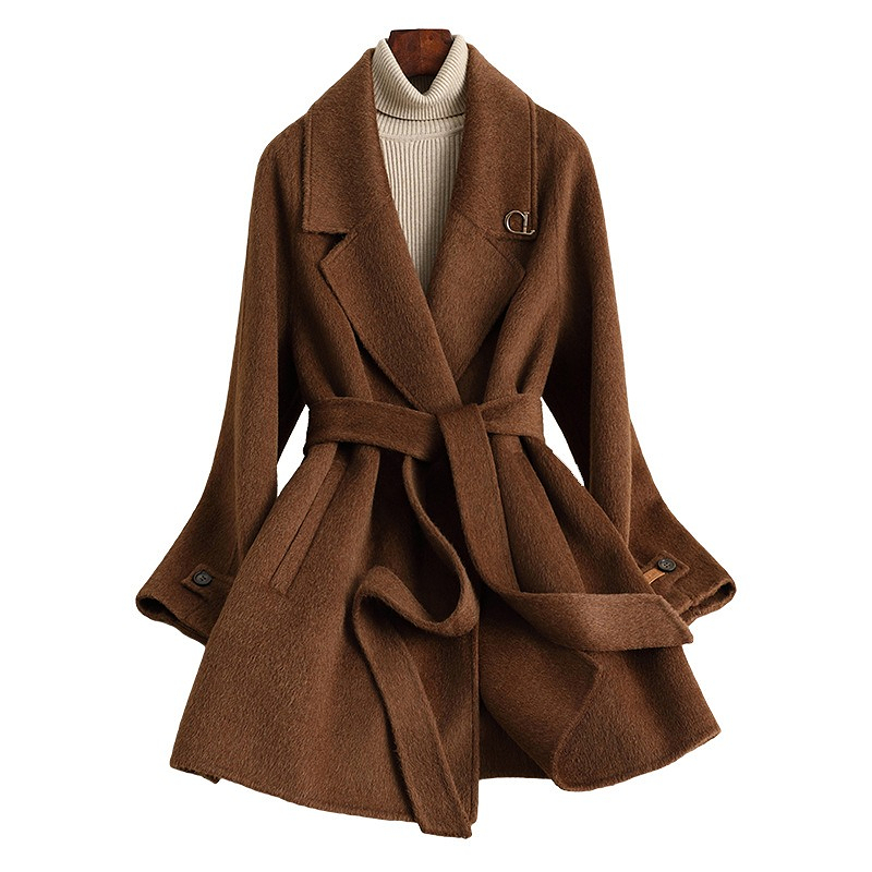 D4439 Autumn and winter new small size medium and long high-end light luxury style woolen coat for women-image-1108607781