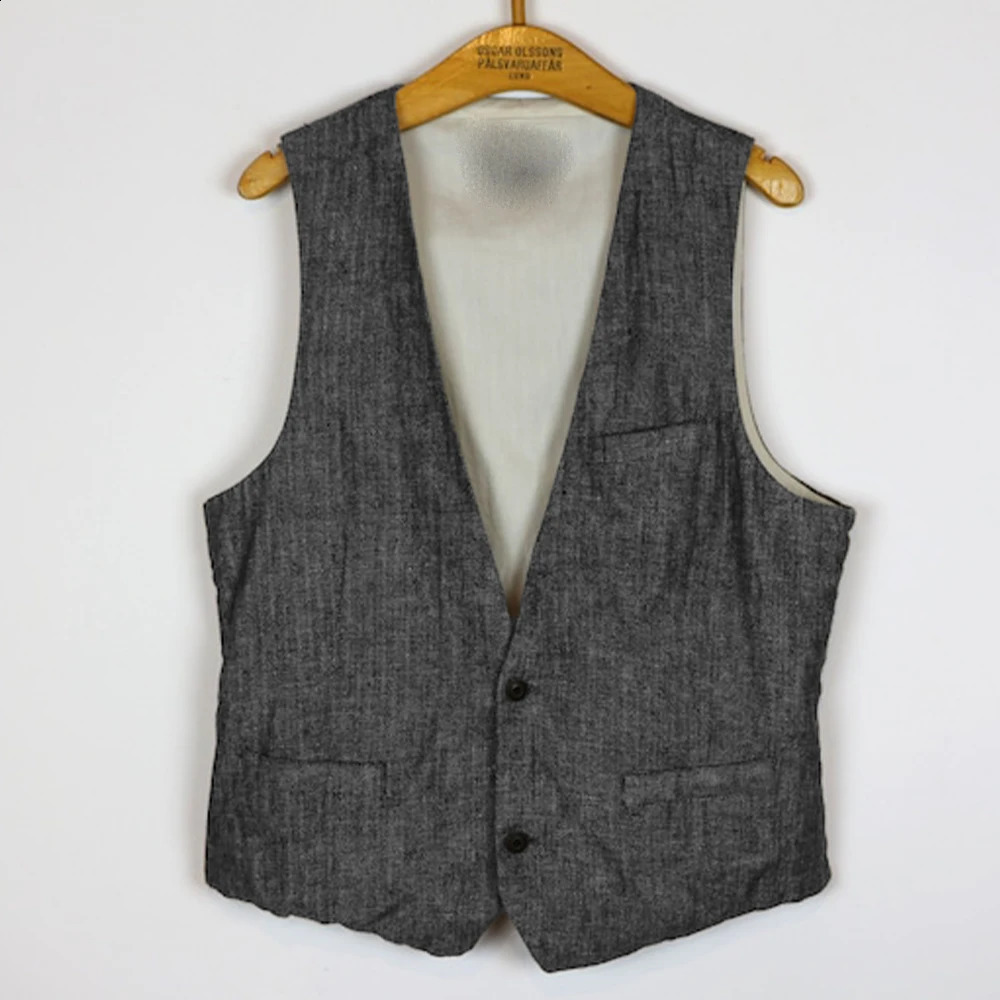 Linen Vest Casual V Neck Gilet Men Suits Vests Two Button Sleeveless Jacket Mens Dress Vests Male Clothing Summer Spring 260602BJ