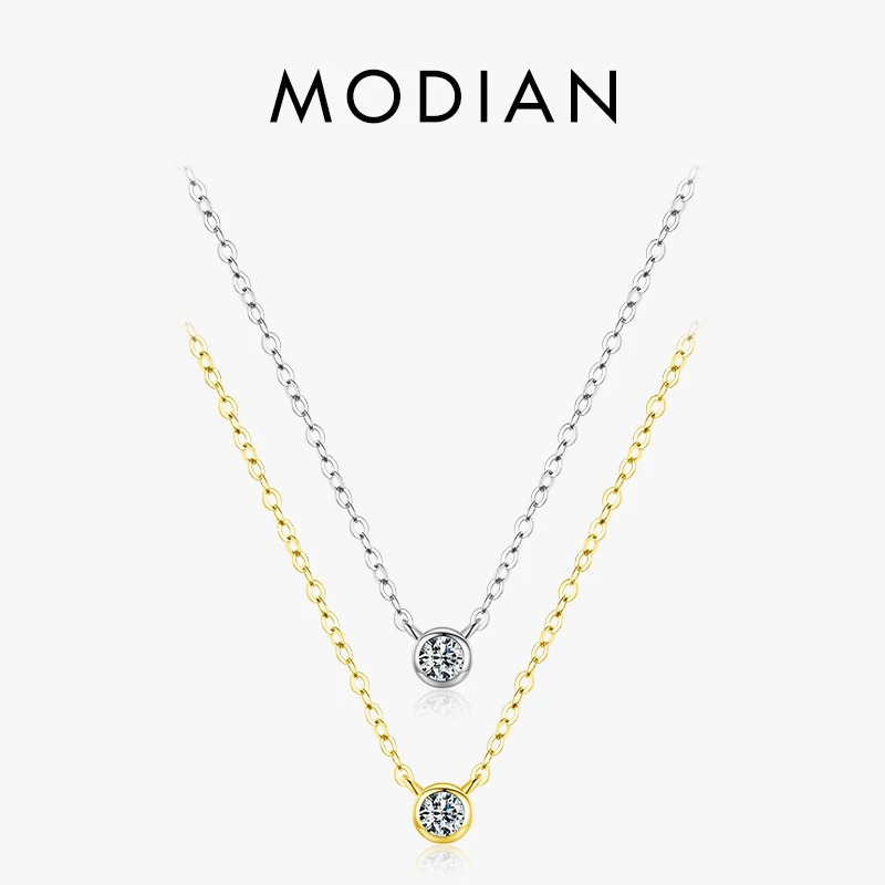 MODIAN 925 Sterling Silver Simple 4mm Zircon Link Chain Pendant Necklace Fine Jewelry Fashion Choker Necklace For Women 260602BJ