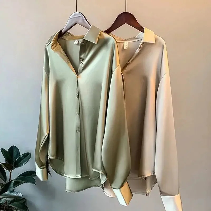 Autumn Womens Clothing Silk Shirt Vintage Blouse Women Sheer Top Long Sleeve Dress Plus Size Overshirt 260527