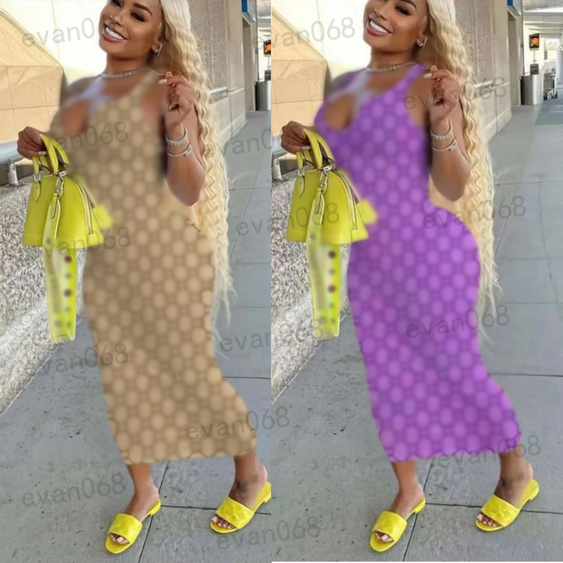 Designer Casual Sexy Slim Women Long Maxi Dresses Tank Top Buttock Skirt Print Robe Longue Femme Two Or One Piece Set Bodycon Dresses For Women