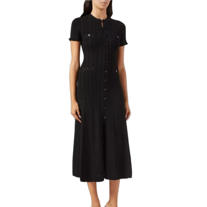 Sandro Dress Women Casual Knit Long Dress 2026 Summer Elegant Sleeveless O Neck Knitted Maxi Dress Single Breasted Bodycon Long Robe For Women'