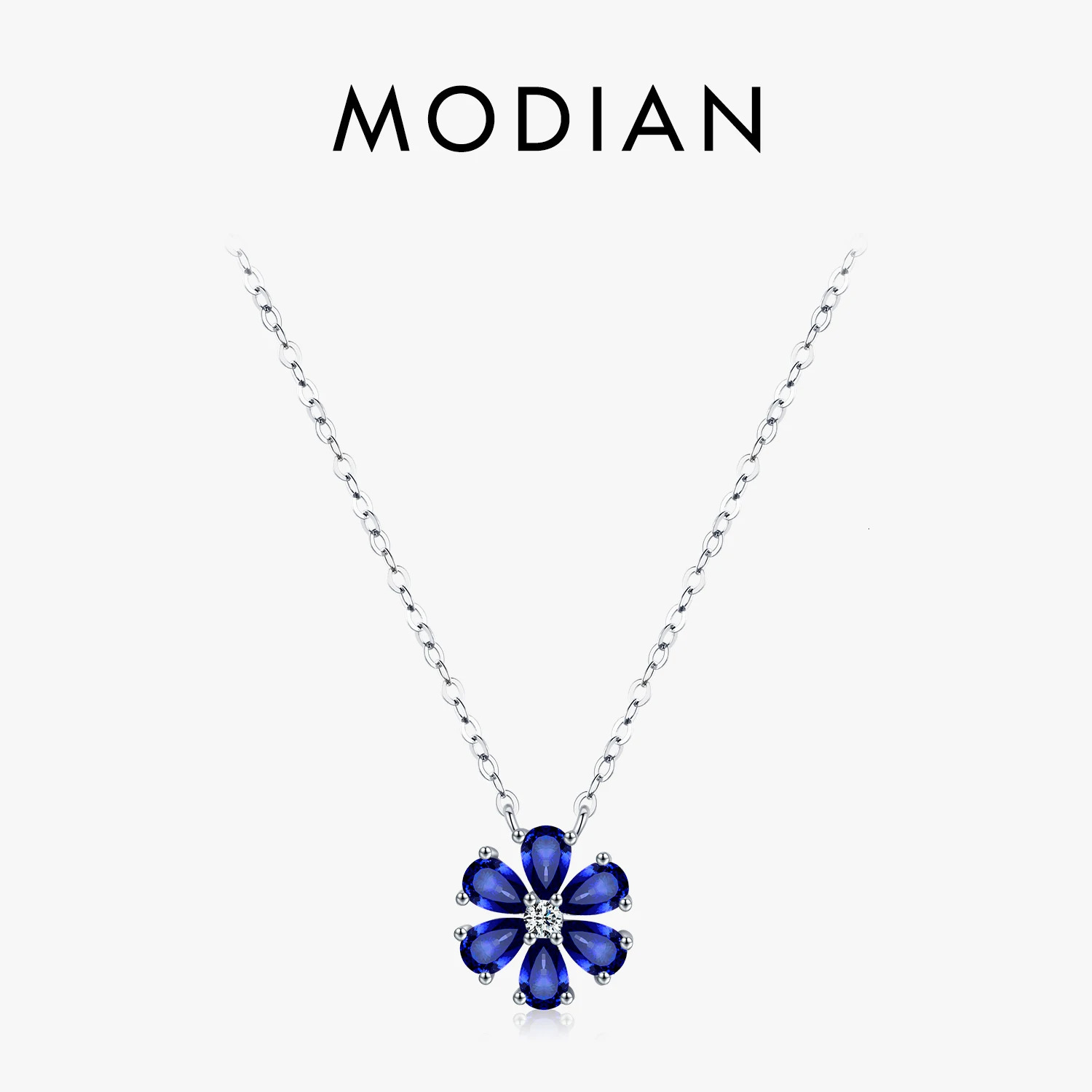 MODIAN 925 Sterling Silver Sparkling Lucky Flower Pendant Necklace for Women y Drop Zirconia Female Wedding Fine Jewelry 260602BJ