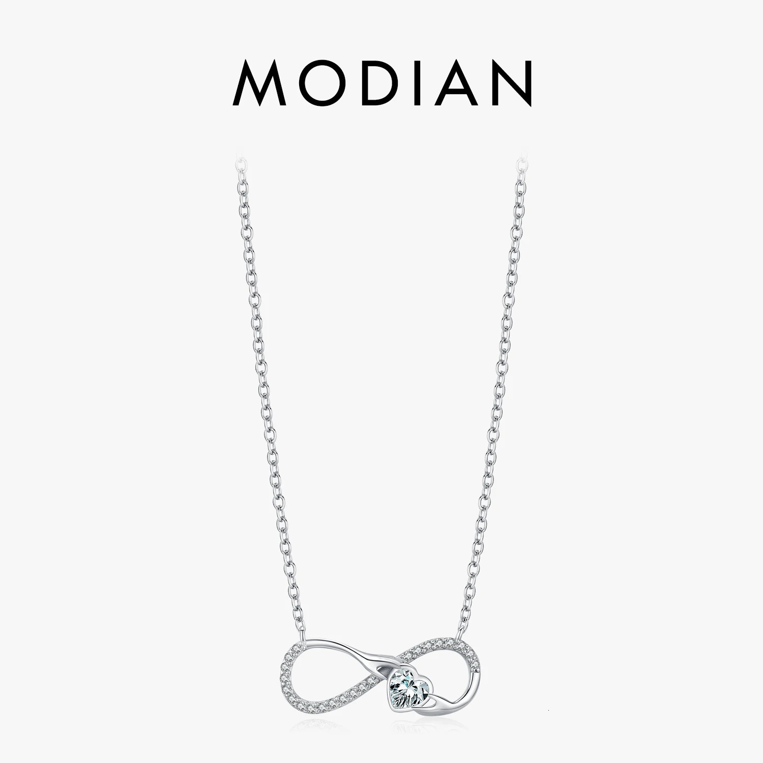 MODIAN 925 Sterling Silver Infinite Love Necklace Romantic Embrace Heart Pendant Link Chain For Women Anniversary Jewelry Gifts 260602BJ