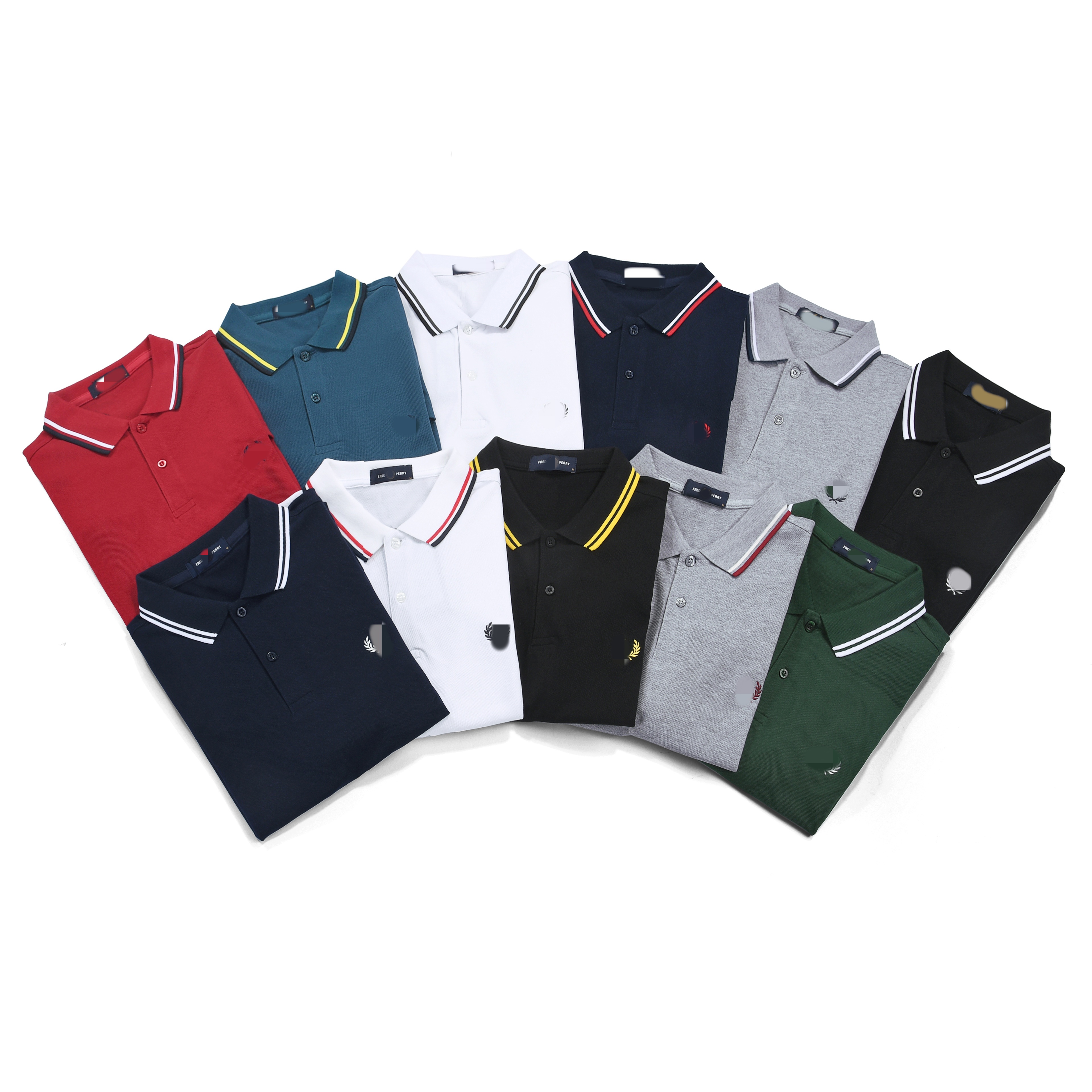 UK Laurel Wreath Embroidery GB FP Men's Polos Embroidered Logo Business Office Formal Clothes Tennis T-shirt Striped Tops Boys Slim Fit