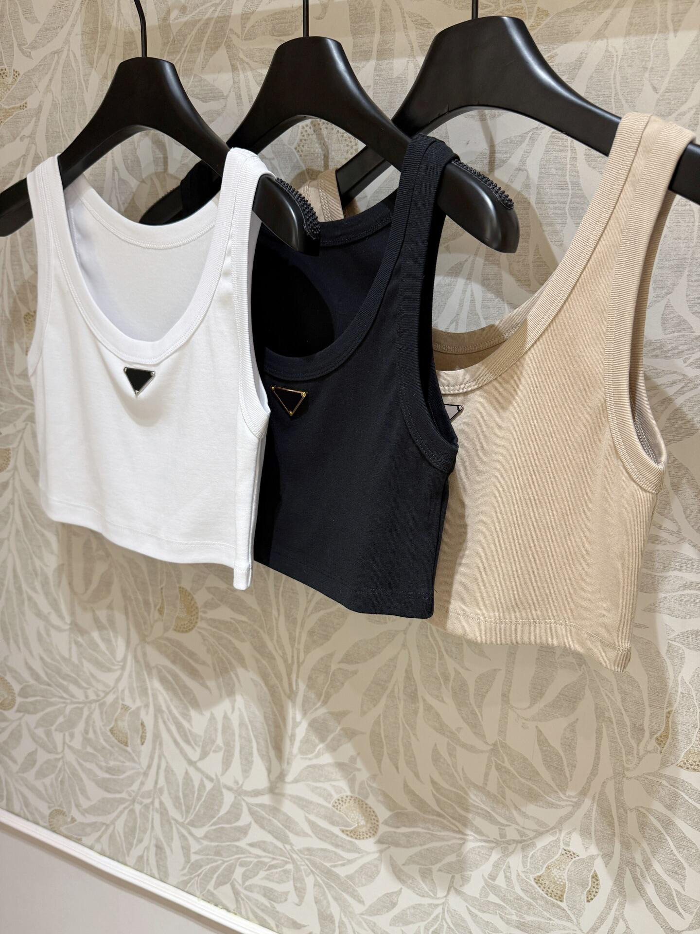 Inverted Triangle Pattern Vest Top Designer Women Pradsness Shirt Minimalist Ribbed Knit Tank Top Luxury Y2k PR Sleeveless Summer Slim Fit Pradlys W
