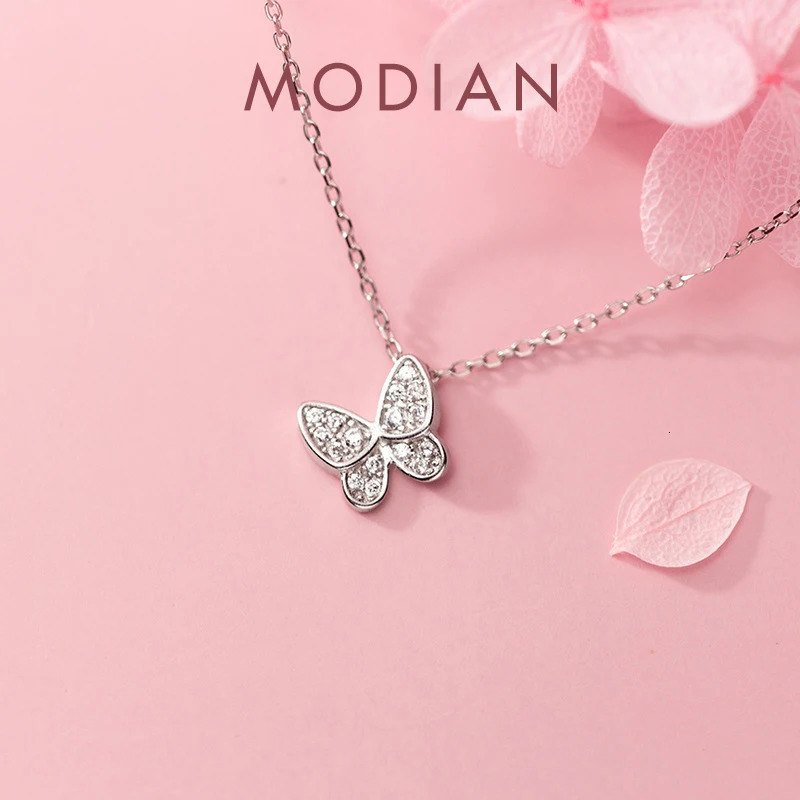 Modian 925 Sterling Silver Sparkling Zircon Dancing Butterfly Tiny Mini Pendant for Women Fine Jewelry Birthday Gift 260602BJ
