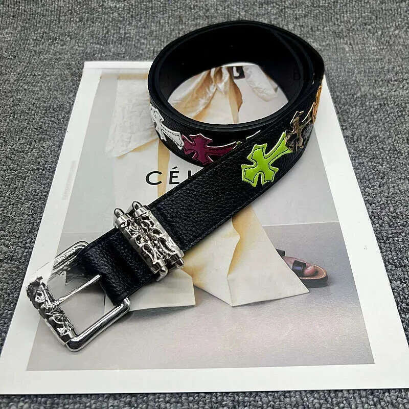 Crome Pin Buckle Patch Leather White For Men And Women With Roller Hollow Vine Pattern Womens cross Belt Celebrity Style High Quality Men's