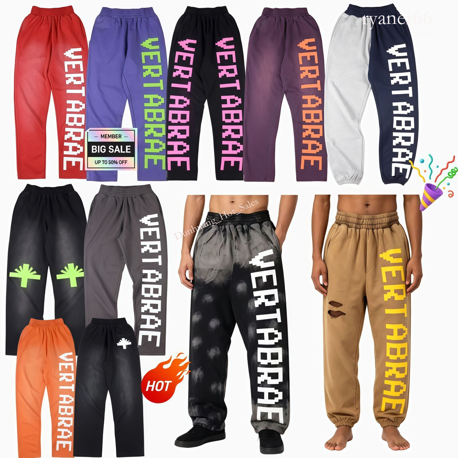 NEW 100% cotton Mens Pants Vertabrae Pants Vertabrae Letter Printing Hip Hop Street Sweatpants Men Women Heavy Fabric Unisex Joggers Drawstring Trou