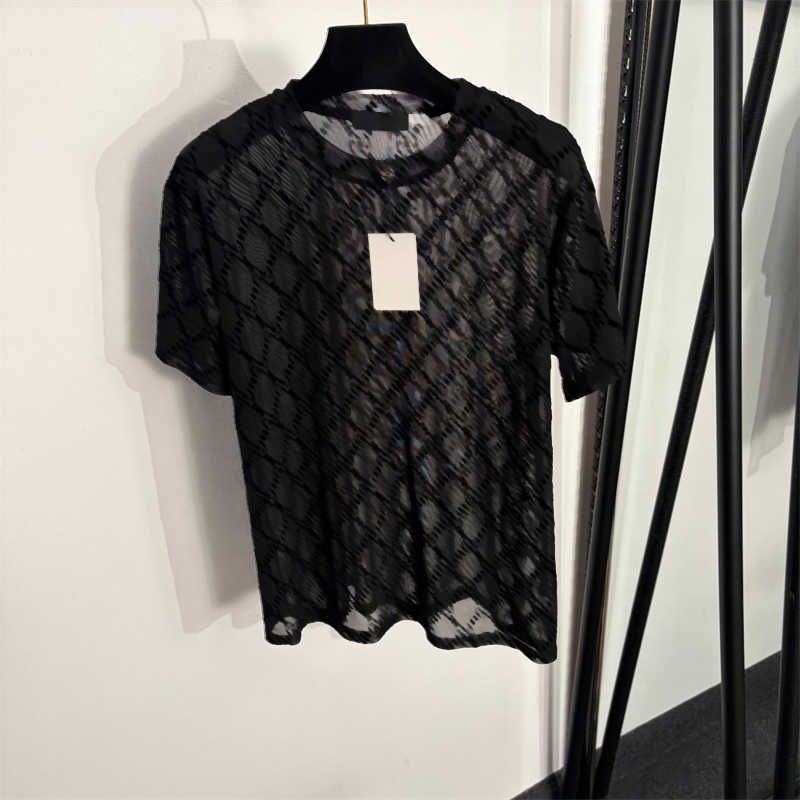 Plus size designer clothes Womens T Shirt Lace short Sleeve Top letter logo Mesh see-through beach Travel Fashion Trend Clothing