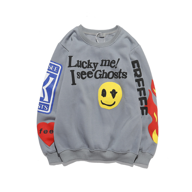 Trendy Sweatshirts 2026 Men Women Smiley Alphabet Puff Print Crew Neck Sweatshirt Hip Hop Streetwear Couple Winter Fleece Jacket