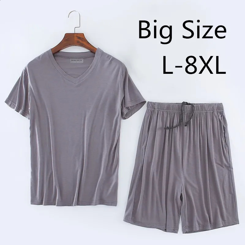 Big Size Pajamas Set Man Modal Sleepwear Plus Size Men Summer Pajama T-shirt Shorts Set Korean Home Wear 5XL 6XL 7XL 8XL 260602BJ