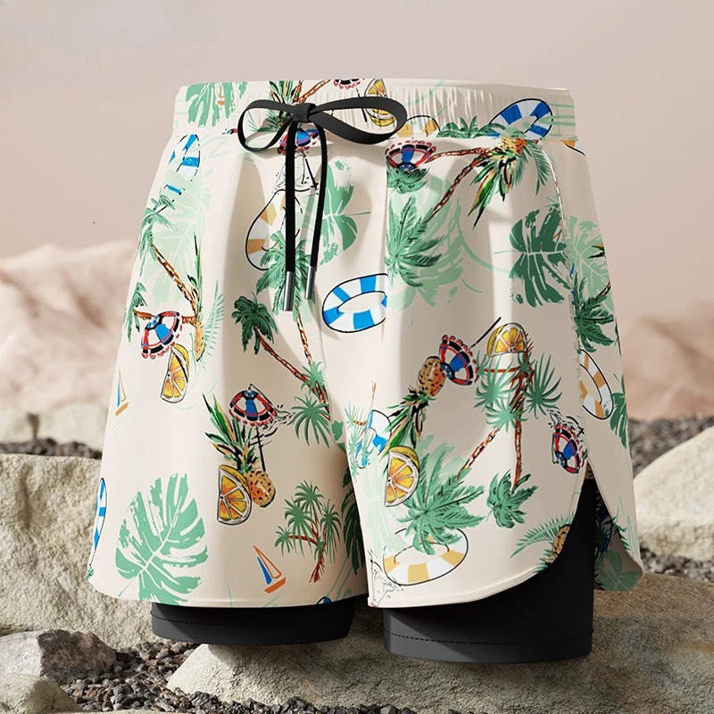 Mens Style Swimming Trunks for Adults Double layer Quick Drying Beach Pants Antiembarrassing Spring Casual Shorts Summer 260528BANJIA