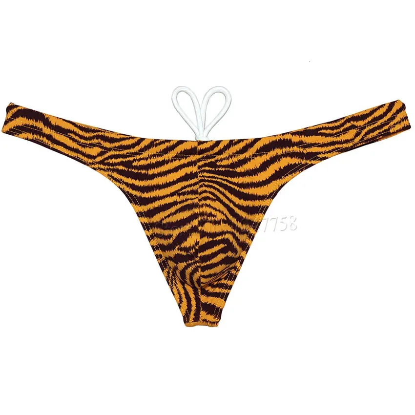 Mens Tiger Stripe Swimwear Ice Silk Lining Swim Thong Underpants Beachwear Cheeky Panties Surfing Trunks 260528BANJIA