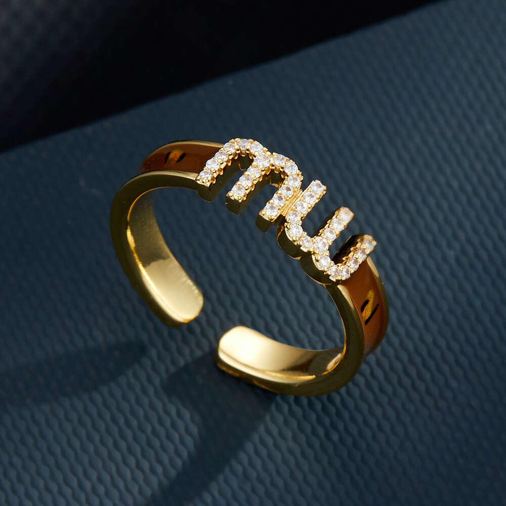 Band Rings Fashion Simple Letter Oil Drop Open Light Luxury High end Feel Micro inlaid Zircon Index Finger New Exquisite Ring