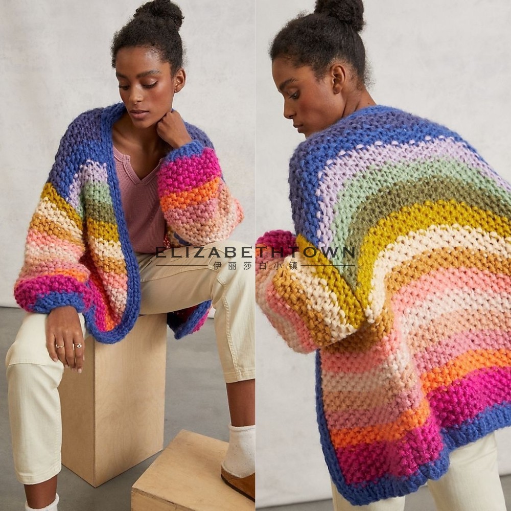 Harajuku tricoté Cardigan femmes doux mignon recadrée pull manteau Y2K Streetwear rayure tricots hiver coréen pulls hauts 240808