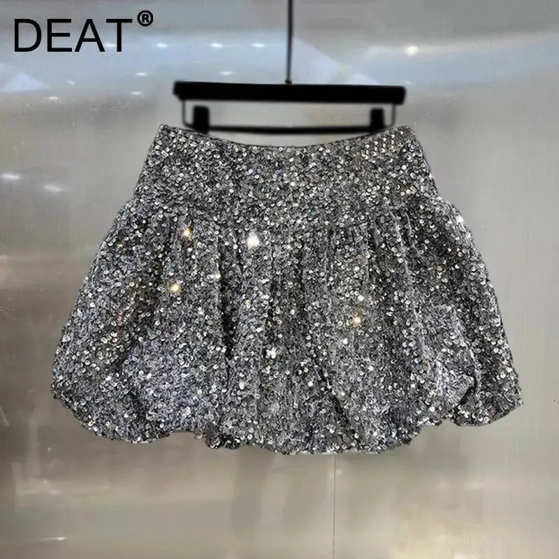 DEAT Fashion Womens Heavy Industry Sequins Skirts For Women Trendy Zipper Wrap Hip Ball Gown Skirt Female Spring 11A02566 260603BJ