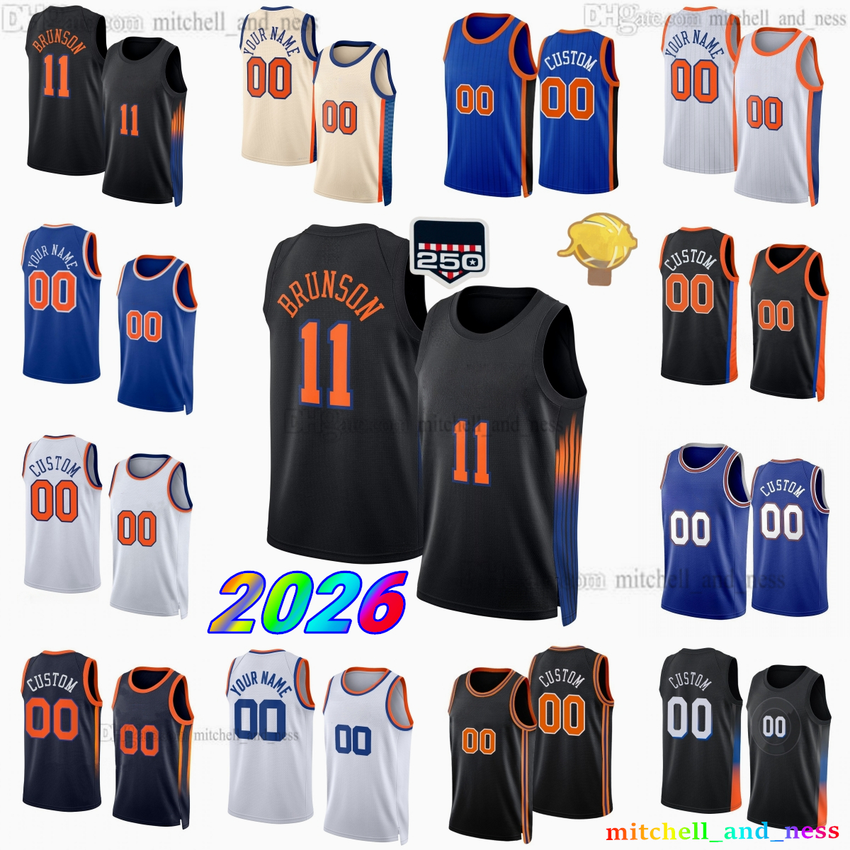 Custom 2026 Patch final du 250e anniversaire 11 Maillot de basket-ball Jalen Brunson 8 OG Anunoby 3 Josh Hart 25 Mikal Bridges 32 Karl-Anthony To