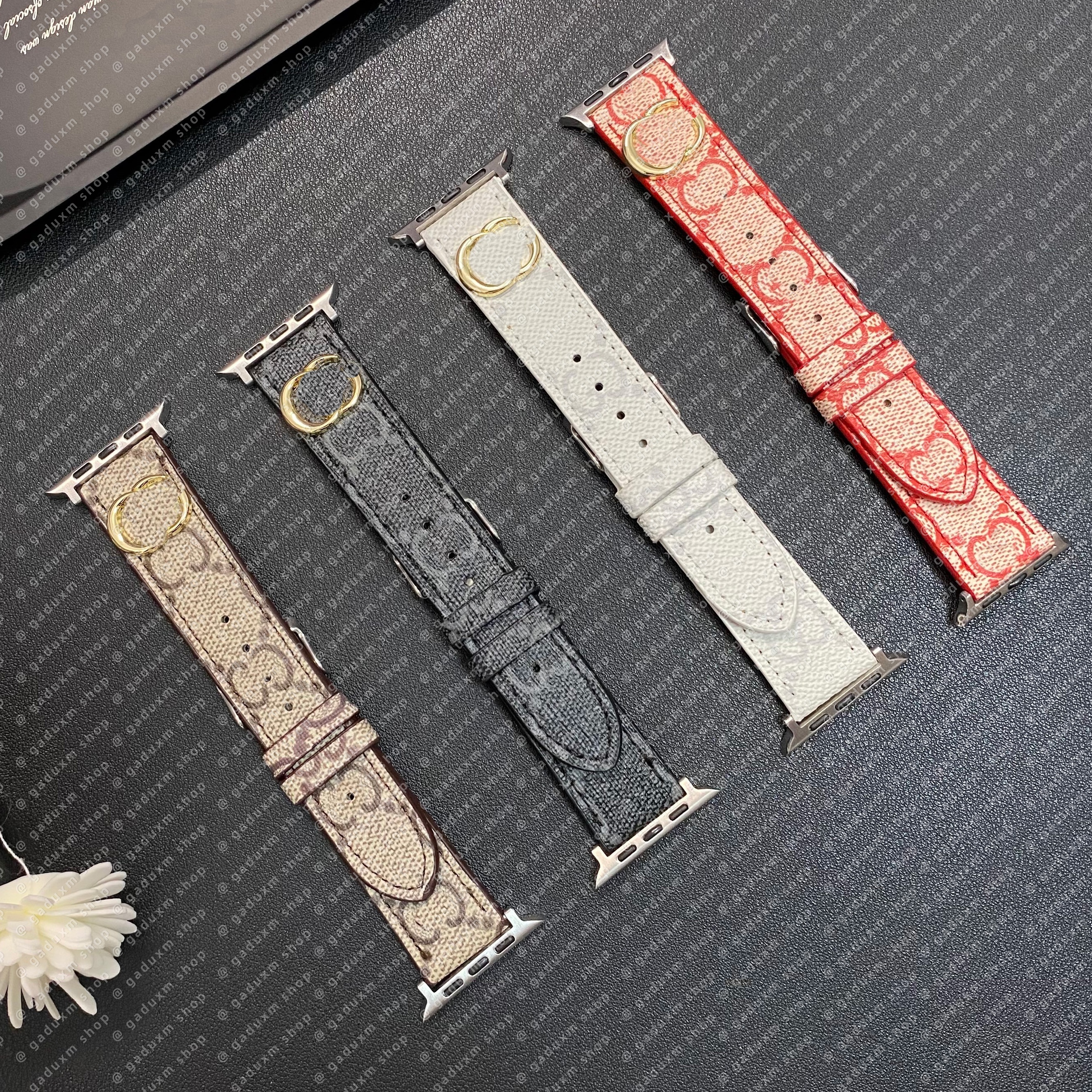 Designer Smart Straps for Apple CC Watch Band 49MM 41mm 45mm 42mm 38mm 44mm 40mm Gold Label Bright Leather suitable for Watchbands iwatch 10 9 8Luxu