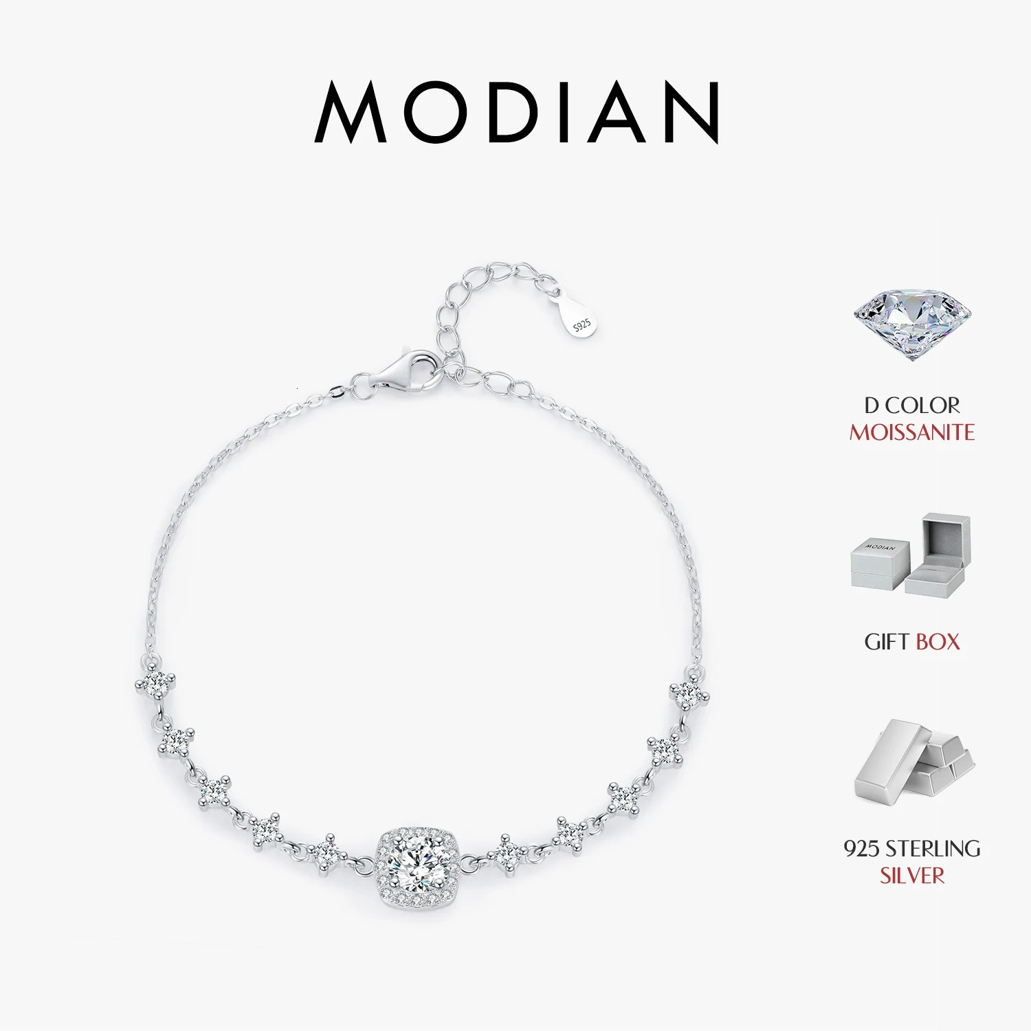 MODIAN 08CT D Color y Bracelet 925 Sterling Silver Halo Bracelet For Women Bridal Wedding Statement Jewelry 260602BJ