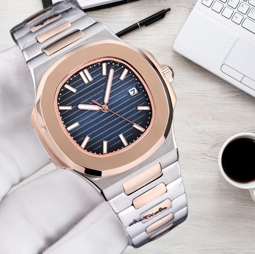 Men's automatic mechanical luxury watch design light blue dial all stainless steel strap classic swimming night light black treasure series 40m