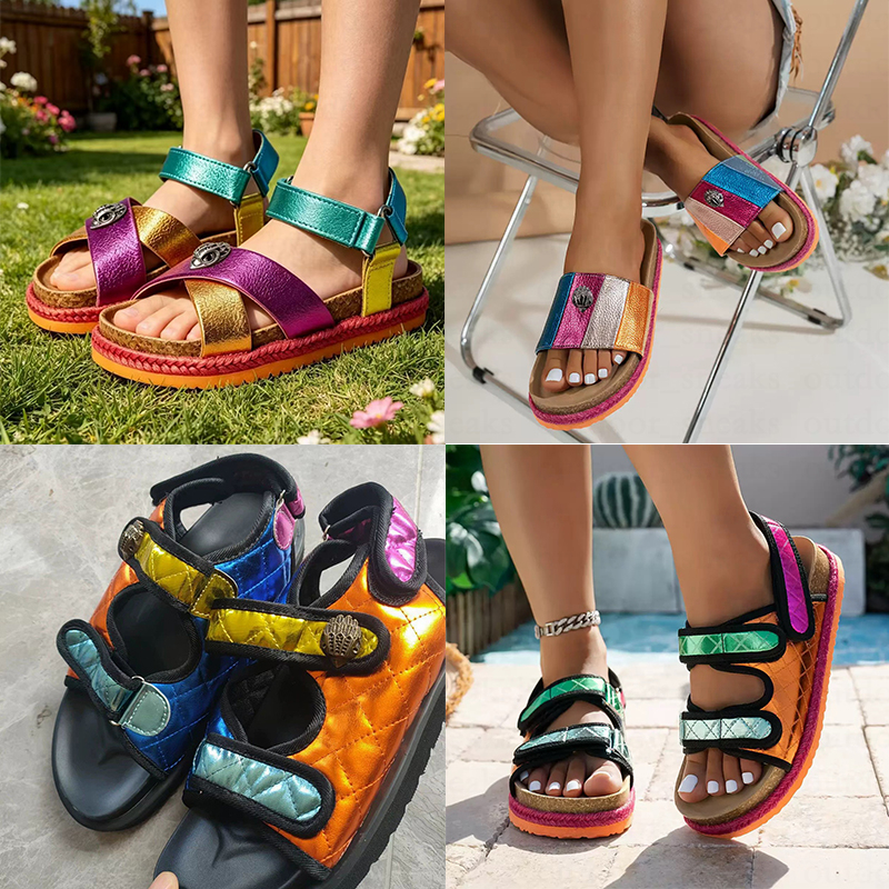 2026 sandals Summer Slipper kurt slides shoes Beach Sliders Luxury Rhinestone Rainbow Slipper classic trend designer herringbone women Flat