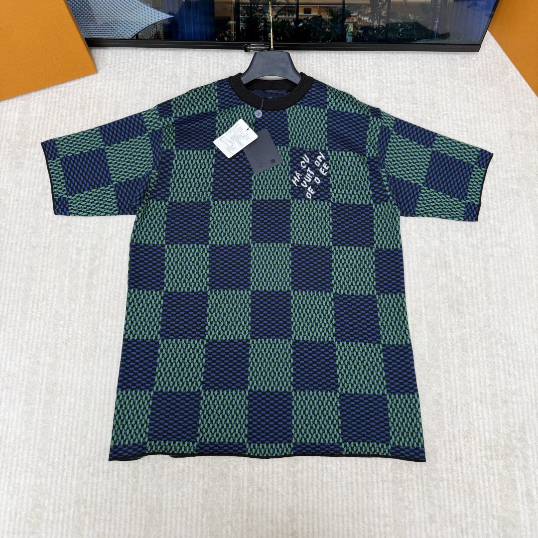 Designer men's T-shirt polo shirt, high-quality brand men's T-shirt checkerboard knitted jacquard shirt, outdoor casual versatile short sl