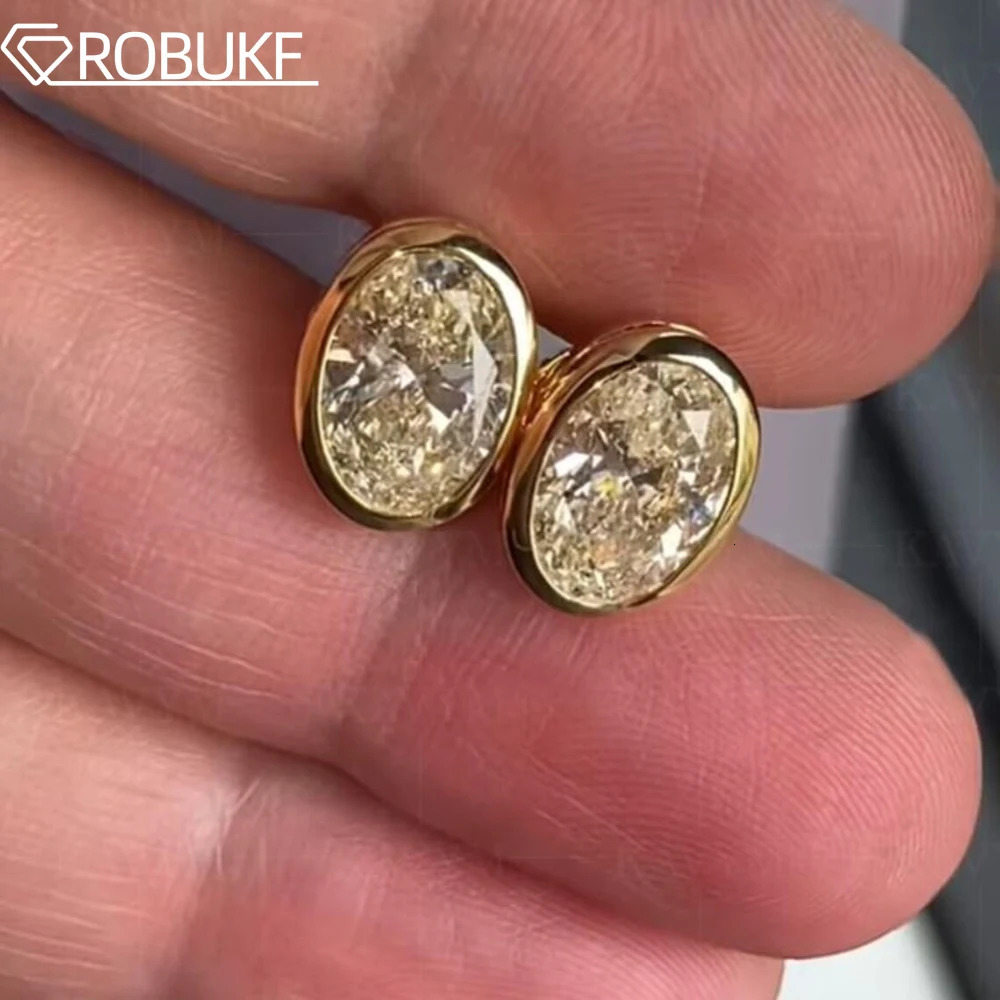 18K Gold Plated 051c Stud Earring for Women Bezel Set Oval Cut Lab Grown Diamond S925 Silver Jewelry With Certified 260602BJ