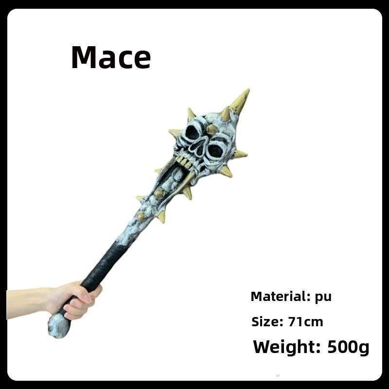 Fantasy Medieval Skull Mace Prop, Non-functional PU Foam Weapon for Halloween Cosplay-image-1108819283